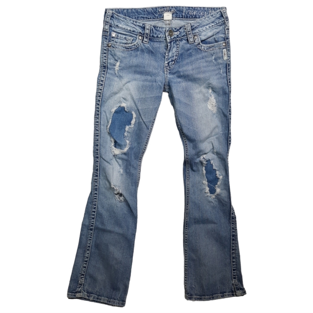 Silver Jeans Frances 18" Distressed Blue Jean SZ 28